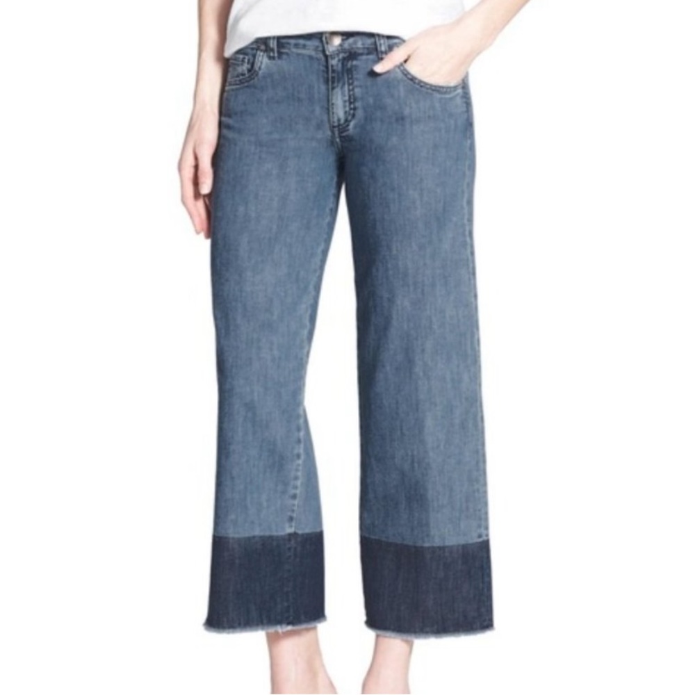 Kut from the Kloth Wide Leg Crop Jeans Fray Hem Sz 14